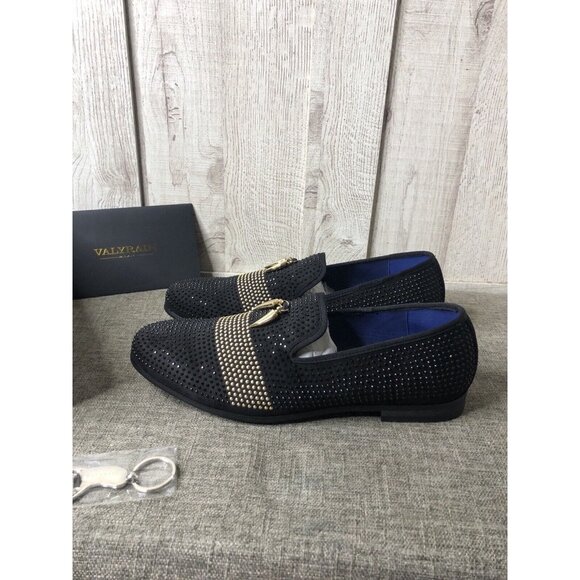 Valyrain Milan Mens Dress Shoes Size 11 Black Gold Rhinestones Wedding Formal - Picture 4 of 6